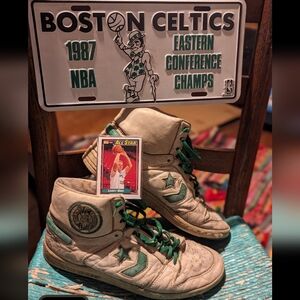 Boston Celtics vintage shoe and memorabilia package. Men's size 10. 1980s made